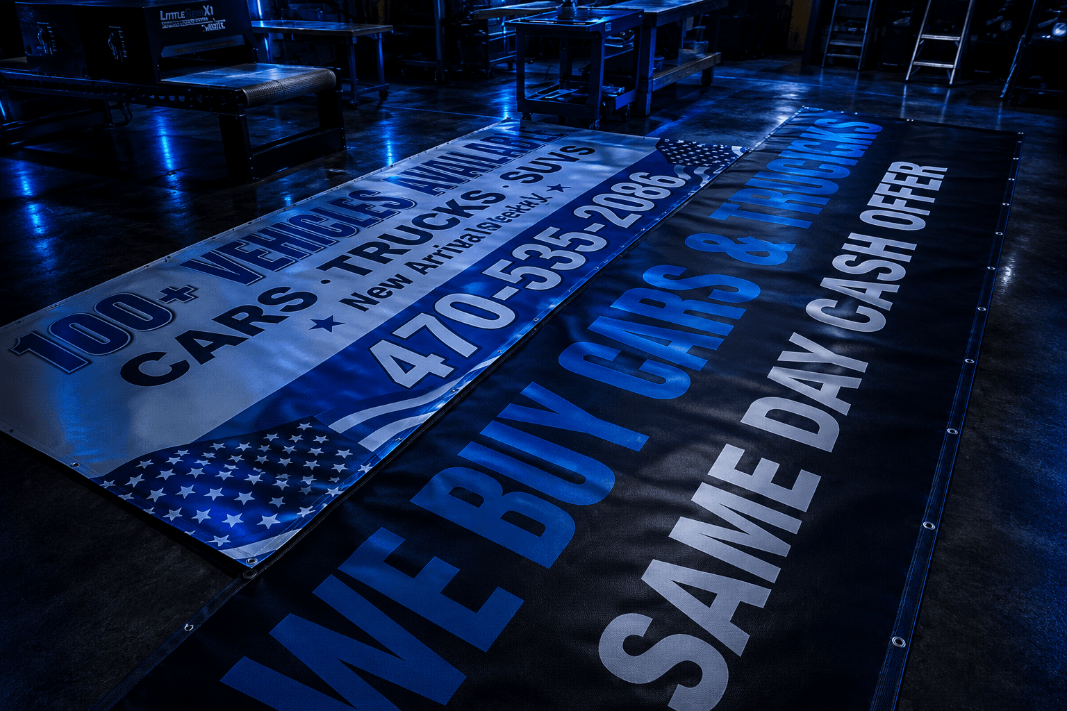 Signs and banners produced by Hue Graphics